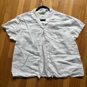 LL Bean Beige 100% Linen Short Sleeve Button-Up Camp Shirt Womens Large Vtg 90's